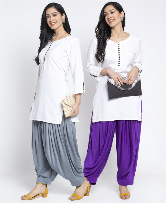 Women Grey Purple Modern Lycra Patiyala salwar