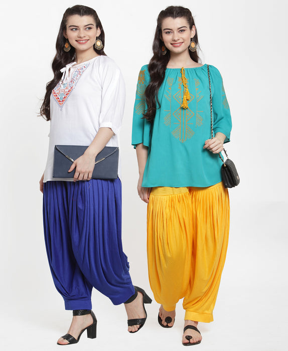 Women Blue Yellow Modern Lycra Patiyala salwar