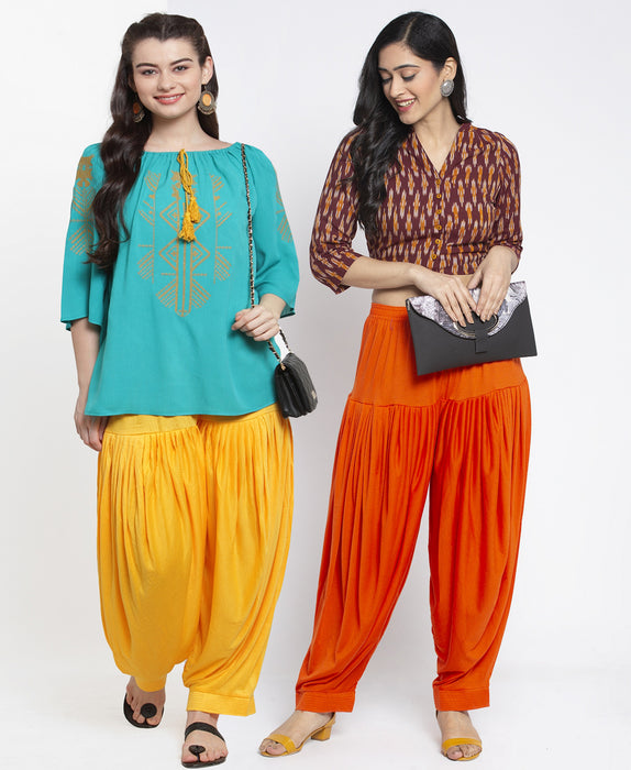 Women Yellow Orange Modern Lycra Patiyala salwar