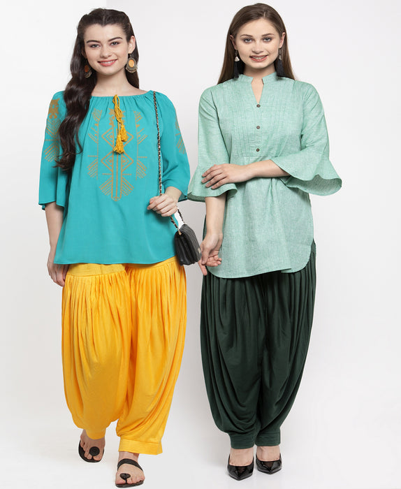 Women Yellow Parrot Green Modern Lycra Patiyala salwar