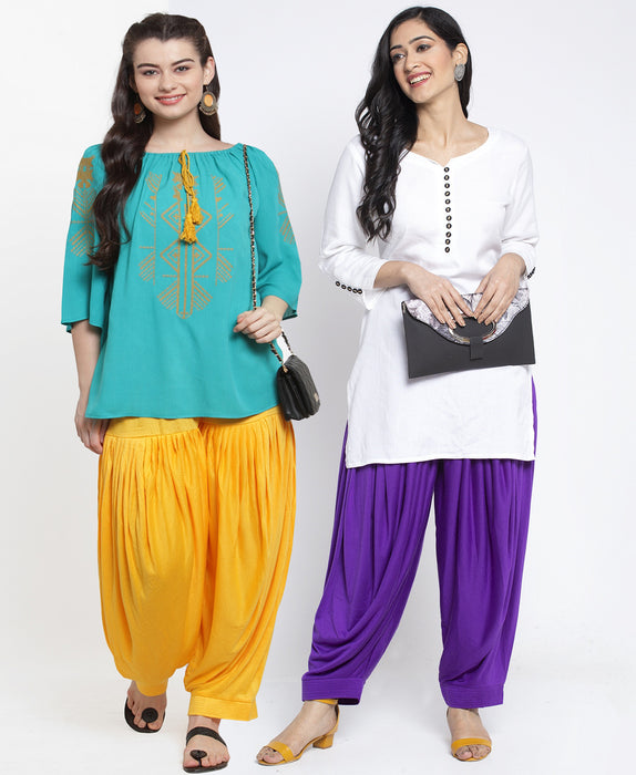 Women Yellow Purple Modern Lycra Patiyala salwar