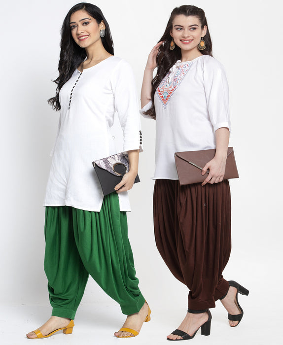 Women Green Brown Modern Lycra Patiyala salwar