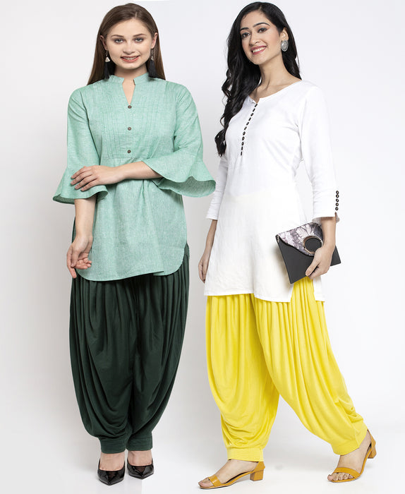 Women Parrot Green Lemon Modern Lycra Patiyala salwar