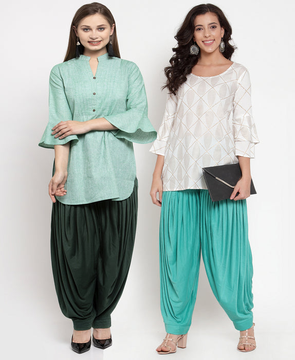 Women Parrot Green Turquiose Modern Lycra Patiyala salwar