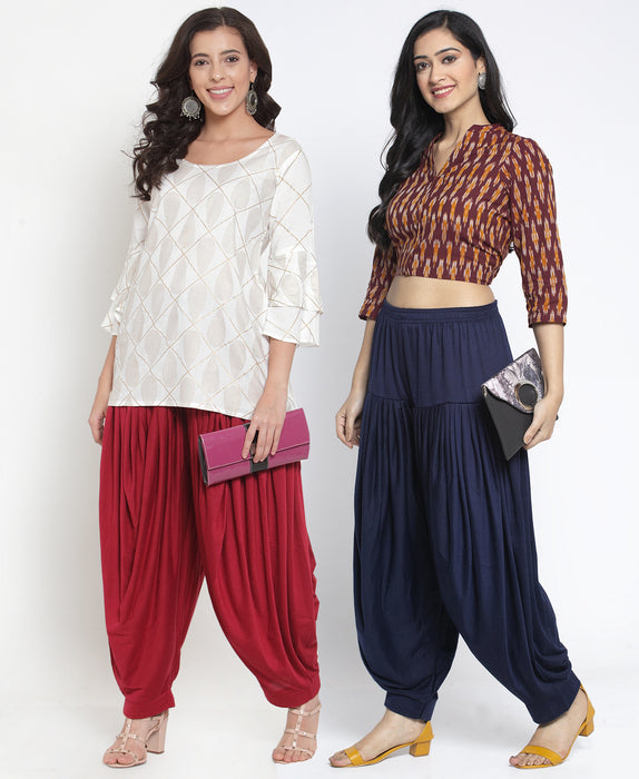 Women Maroon Navy Modern Lycra Patiyala salwar