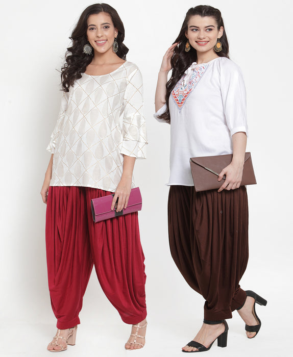 Women Maroon Brown Modern Lycra Patiyala salwar