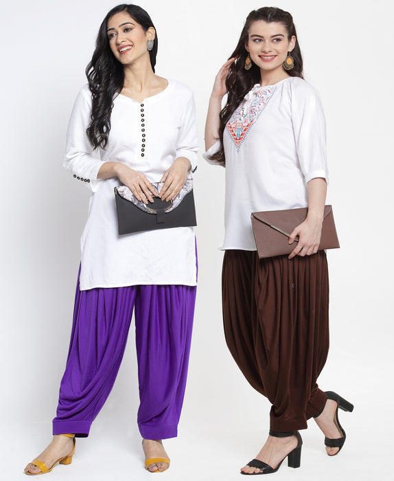 Women Purple Brown Modern Lycra Patiyala salwar