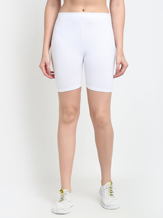 Women White Four way super commed lycra Cycling Shorts