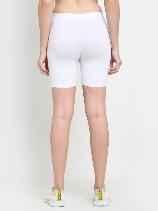 Women White Four way super commed lycra Cycling Shorts