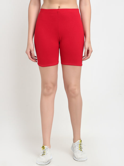 Women Red Gajri Four way super commed lycra Cycling Shorts