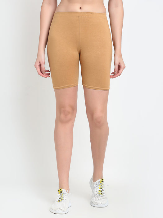 Women Beige Four way super commed lycra Cycling Shorts
