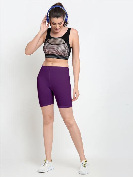 Women Skin Purple Four way super commed lycra Cycling Shorts