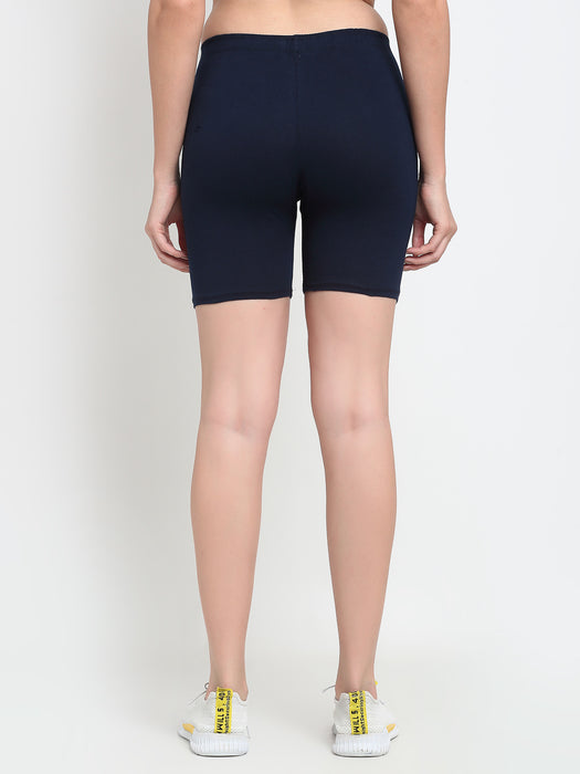 Women Navy SkyBlue Four way super commed lycra Cycling Shorts