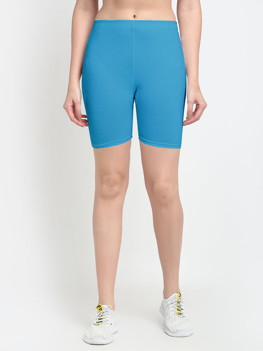 Women Sky Blue Four way super commed lycra Cycling Shorts