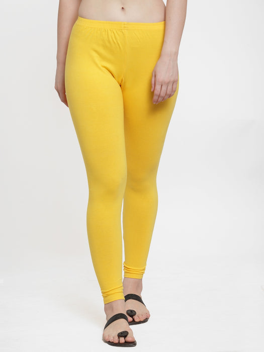 Women Yellow Brown Super Combed Cotton Lycra Legging