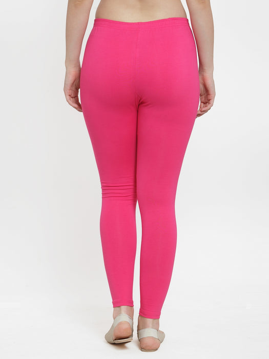 Women Pink Off White Super Combed Cotton Lycra Legging
