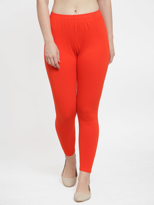 Women Grey Orange Super Combed Cotton Lycra Legging