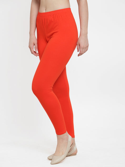 Women Grey Orange Super Combed Cotton Lycra Legging