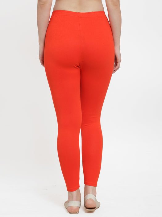 Women Orange Maroon Super Combed Cotton Lycra Legging