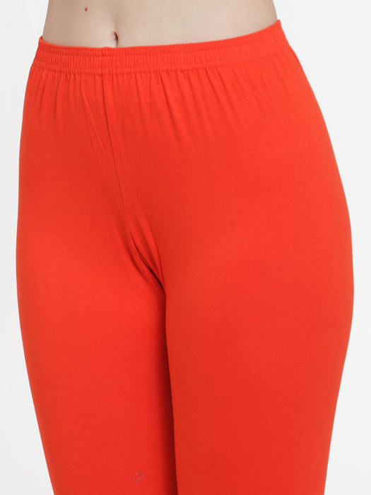 Women Pink Orange Super Combed Cotton Lycra Legging