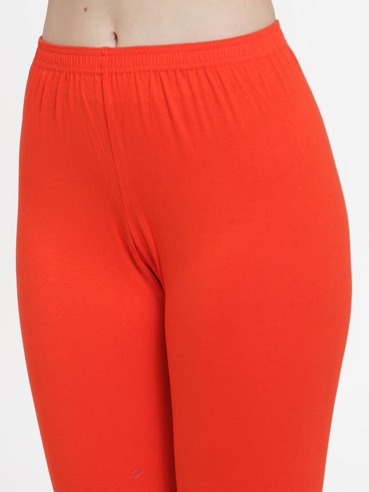 Women Grey Orange Super Combed Cotton Lycra Legging