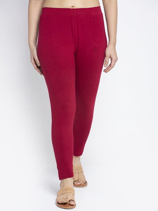 Women Grey Maroon Super Combed Cotton Lycra Legging