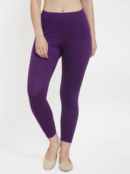Women Purple Turquiose Super Combed Cotton Lycra Legging