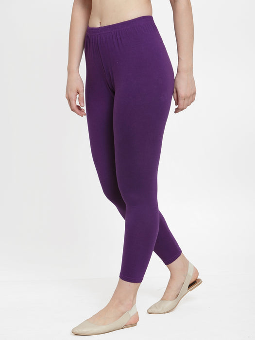 Women Grey Purple Super Combed Cotton Lycra Legging