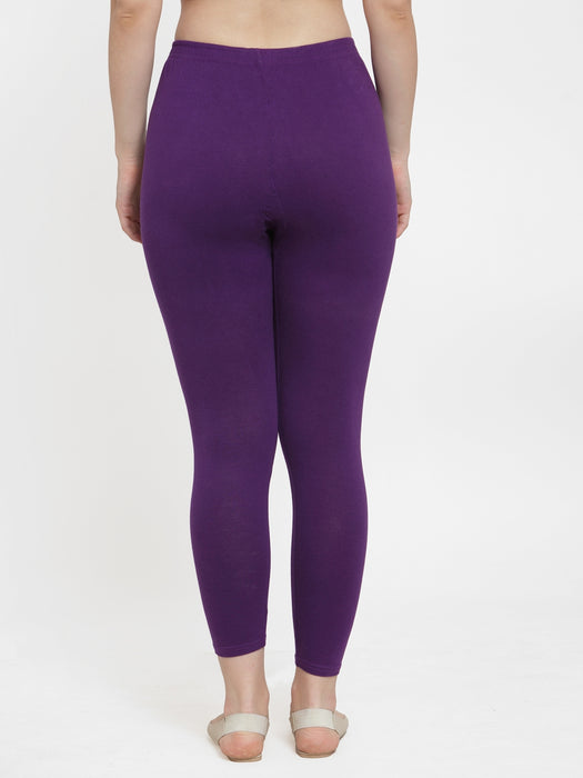Women Purple Cream Super Combed Cotton Lycra Legging