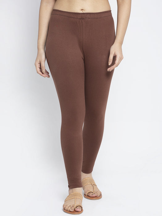 Women Yellow Brown Super Combed Cotton Lycra Legging