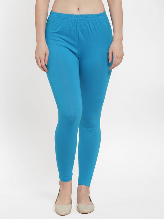 Women Sky Blue Cream Super Combed Cotton Lycra Legging