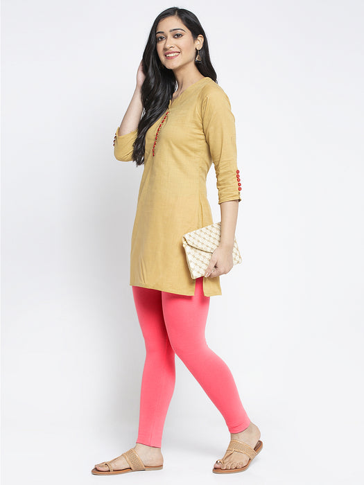 Women Peach Firozi Super Combed Cotton Lycra Legging