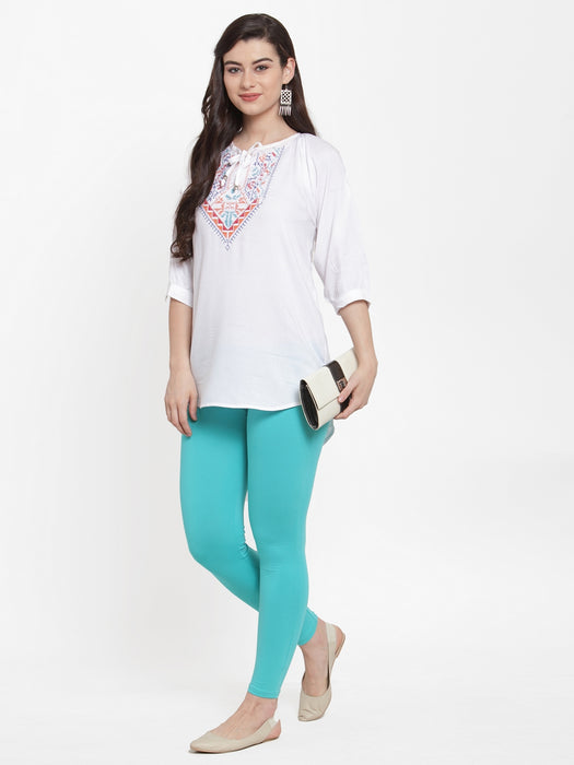 Women Sea Green Aqua Super Combed Cotton Lycra Legging