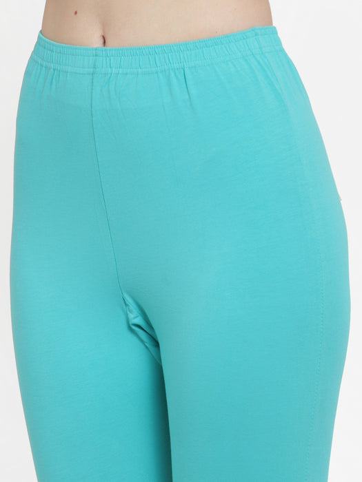 Women Blue Sea Green Super Combed Cotton Lycra Legging