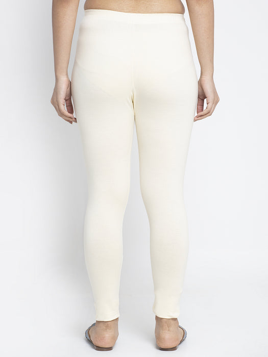 Women Off White Aqua Super Combed Cotton Lycra Legging