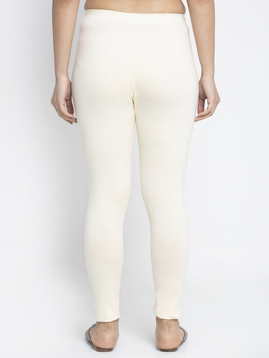 Women Off White Light Blue Super Combed Cotton Lycra Legging