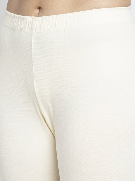 Women Brown Off White Super Combed Cotton Lycra Legging