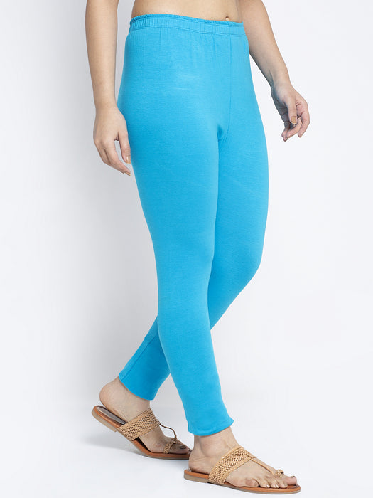 Women Peach Firozi Super Combed Cotton Lycra Legging