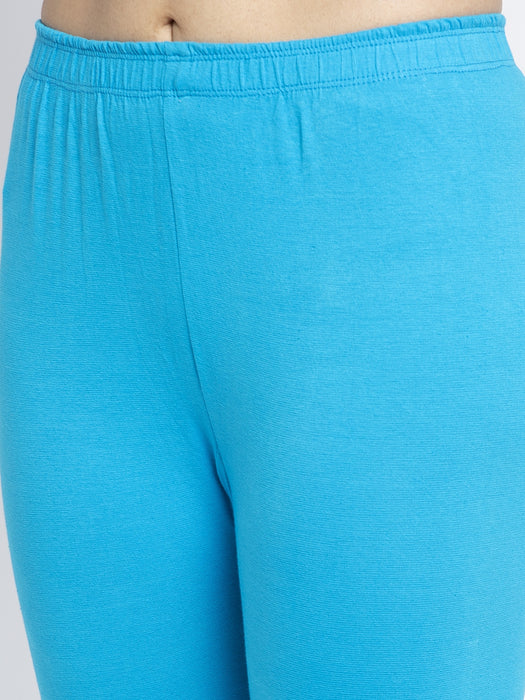 Women Light Blue Firozi Super Combed Cotton Lycra Legging
