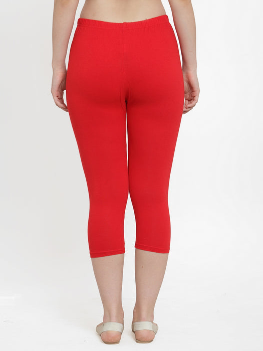 Women Red Aqua Super Combod Cotton Lycra Capri