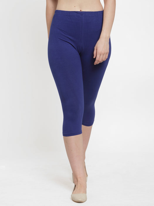 Women Royal Blue Aqua Super Combod Cotton Lycra Capri