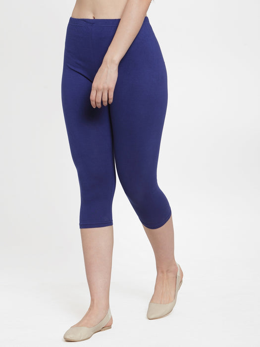 Women Black RoyalBlue Super Combod Cotton Lycra Capri