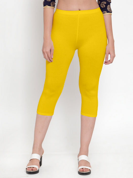 Women Yellow Dark Skin Super Combod Cotton Lycra Capri