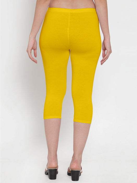 Women Yellow Dark Skin Super Combod Cotton Lycra Capri