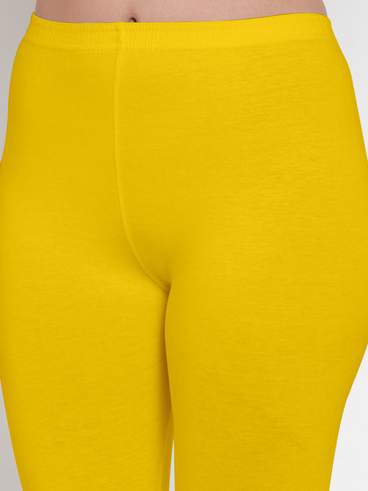 Women Yellow Super Combed Cotton Lycra Capri