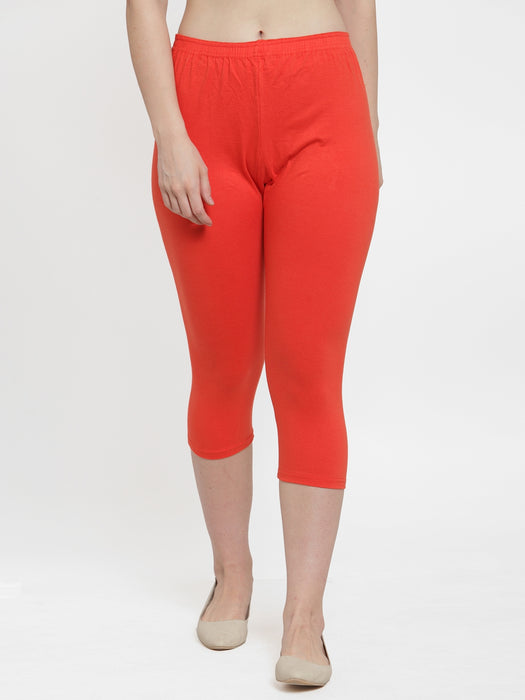 Women Orange Mahendi Super Combod Cotton Lycra Capri