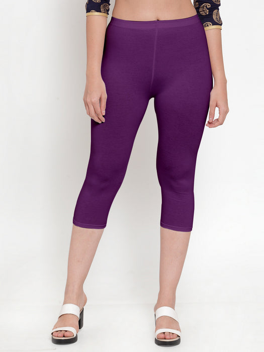 Women Purple Dark Skin Super Combod Cotton Lycra Capri