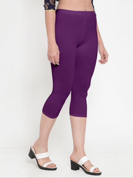 Women Black Purple Super Combod Cotton Lycra Capri