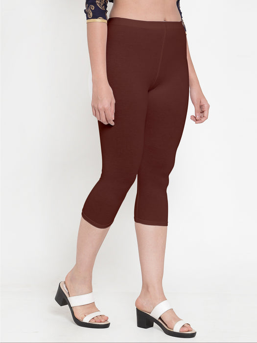 Women Purple Brown Super Combod Cotton Lycra Capri