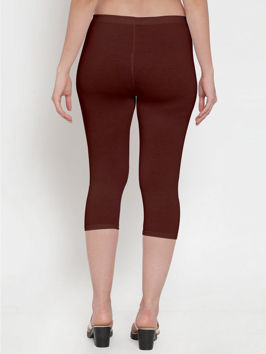 Women Brown Super Combod Cotton Lycra Capri